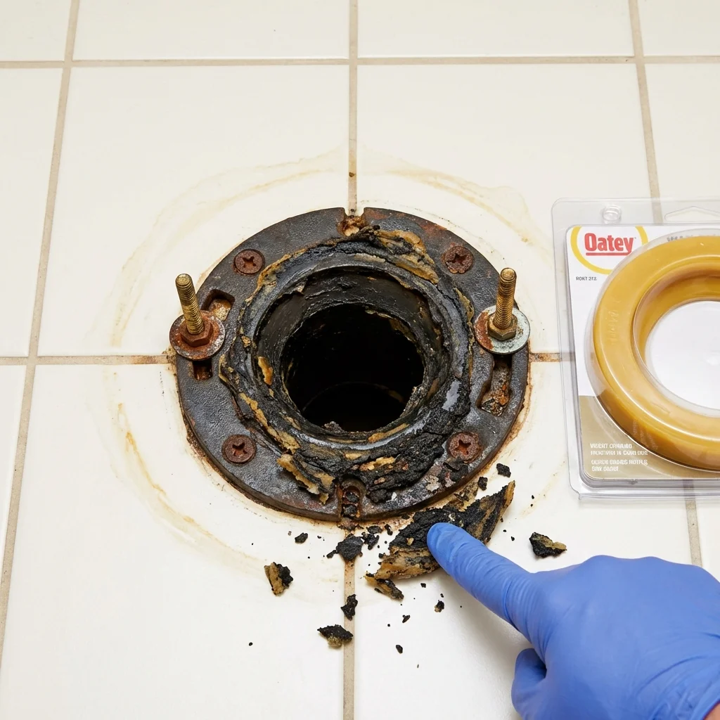 Failed wax ring showing water seepage at the base of a toilet in a Montrose, NY home