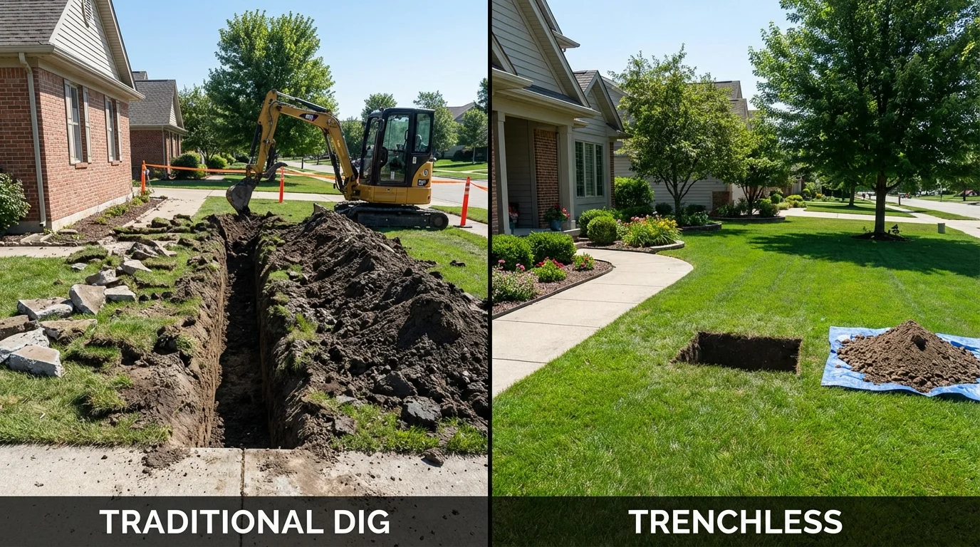 Trenchless sewer repair with minimal yard damage versus traditional excavation in Montrose, NY